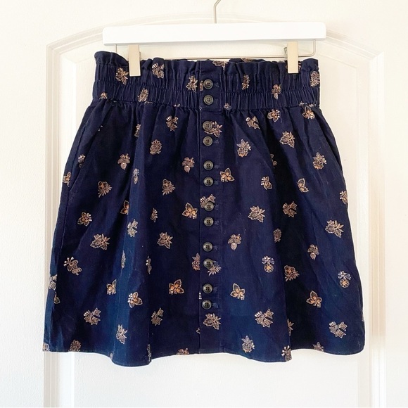 MADEWELL Navy Floral Corduroy Elastic Waist Mini Skirt NWT - Picture 1 of 8